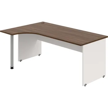 Psací stůl GE 1800 P – Stůl ergo pravý 180 × 120 cm - Ořech , Bílá , Šedý kov