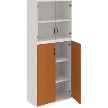 Policová skříň SZ 5 80 11 – Skříň policová dvéřová 192 × 80 cm - Třešeň , Bílá , UCO – černá