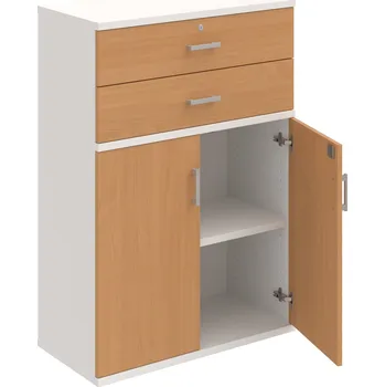 Policová skříň SZ 3 80 03 – Skříň policová zásuvková 115,2 × 80 cm - Buk , Bílá , USH – hranatá