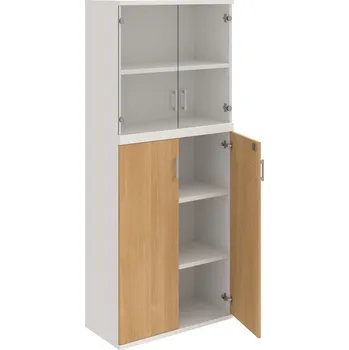 Policová skříň SZ 5 80 11 – Skříň policová dvéřová 192 × 80 cm - Dub , Bílá , USH – hranatá