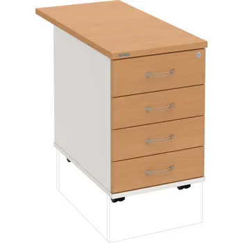 Zásuvkový kontejner K 34 C N 80 – Kontejner, 4 zásuvky, cent. zamykání, léta napříč, hl. 80 cm - Buk , Bílá , USN – Hobis