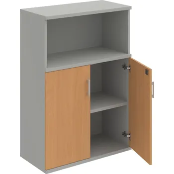 Policová skříň SZ 3 80 02 – Skříň policová dvéřová 115,2 × 80 cm - Buk , Šedá , USH – hranatá