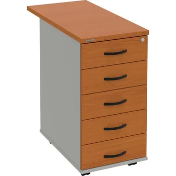 Zásuvkový kontejner K 35 C N 80 – Kontejner, 5 zásuvek, cent. zamykání, léta napříč, hl. 80 cm - Třešeň , Šedá , UCO – černá