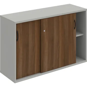 Policová skříň SZ 2 120 02 – Skříňka s posuv. dveřmi 76,8 × 120 cm - Ořech , Šedá , UCO – černá