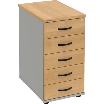 Zásuvkový kontejner K 35 C P – Kontejner, 5 zásuvek, cent. zamykání, léta podél, hl. 60 cm - Dub , Šedá , UCO – černá