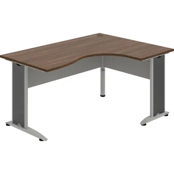 Psací stůl CE 2005 L – Stůl ergo levý 160 × 120 cm - Ořech , Šedá , Šedý kov