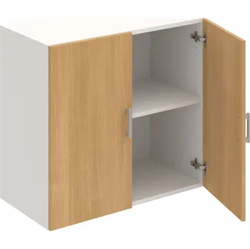 Policová skříň D 2 80 01 – Skříň policová dvéřová 74 × 80 cm - Dub , Bílá , USH – hranatá