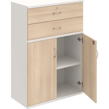 Policová skříň SZ 3 80 03 – Skříň policová zásuvková 115,2 × 80 cm - Akát , Bílá , USN – Hobis