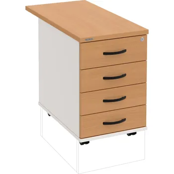 Zásuvkový kontejner K 34 C P 80 – Kontejner, 4 zásuvky, cent. zamykání, léta podél, hl. 80 cm - Buk , Bílá , UCO – černá