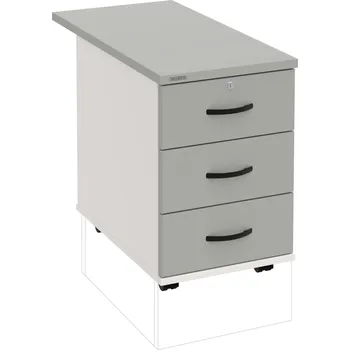 Zásuvkový kontejner K 33 Z P 80 – Kontejner, 3 zásuvky, uzamykatelný, léta podél, hl. 80 cm - Šedá , Bílá , UCO – černá