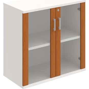 Policová skříň SZ 2 80 02 – Skříň policová dvéřová 76,8 × 80 cm - Třešeň , Bílá , USH – hranatá
