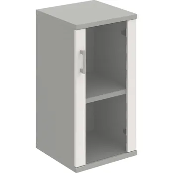 Policová skříň S 2 40 02 P – Skříň policová dvéřová 76,8 × 40 cm - Bílá , Šedá , USH – hranatá