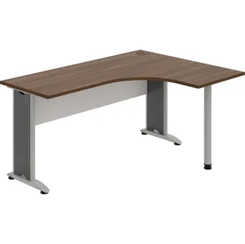 Psací stůl CE 60 L – Stůl ergo levý 160 × 120 cm - Ořech , Bílá , Šedý kov
