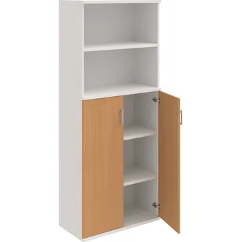 Policová skříň S 5 80 04 – Skříň policová dvéřová 192 × 80 cm - Buk , Bílá , USH – hranatá