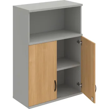 Policová skříň SZ 3 80 02 H – Skříň policová dvéřová 115,2 × 80 cm - Dub , Šedá , UCO – černá