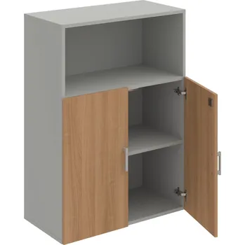 Policová skříň DZ 3 80 02 – Skříň policová dvéřová 111 × 80 cm - Višeň , Šedá , USH – hranatá