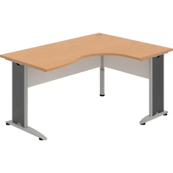 Psací stůl CE 2005 L – Stůl ergo levý 160 × 120 cm - Buk , Bílá , Šedý kov