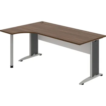 Psací stůl CE 1800 P – Stůl ergo pravý 180 × 120 cm - Ořech , Bílá , Šedý kov