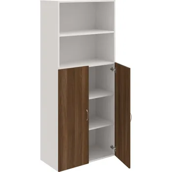 Policová skříň D 5 80 04 – Skříň policová dvéřová 185 × 80 cm - Ořech , Bílá , USN – Hobis