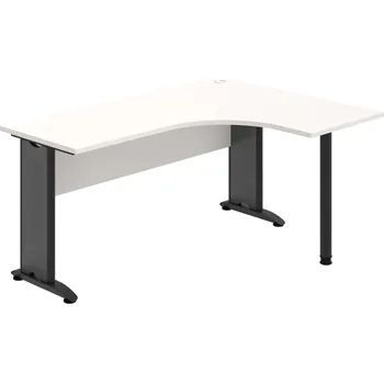 Psací stůl CE 60 L – Stůl ergo levý 160 × 120 cm - Bílá , Bílá , Černý kov