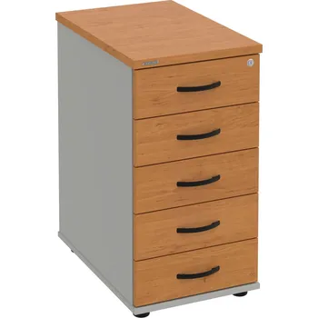 Zásuvkový kontejner K 35 C N – Kontejner, 5 zásuvek, cent. zamykání, léta napříč, hl. 60 cm - Olše , Šedá , UCO – černá