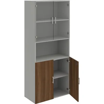 Policová skříň DZ 5 80 07 – Skříň policová dvéřová 185 × 80 cm - Ořech , Šedá , USH – hranatá