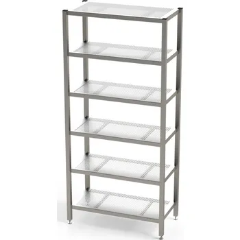 Dílenský regál Nerez regál do čistých prostor, 6 x skladovací úroveň, s perfor. policemi, 1200 x 600 x 2150 mm