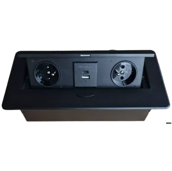 Elektrická zásuvka Výklopná elektrická zásuvka 2x230V+1xUSB-A + 1x USB-C, vestavná černá, oblé hrany s kabelem 2,0m (s připojeným kabelem 2,0m (výklopné zásuvkové moduly))