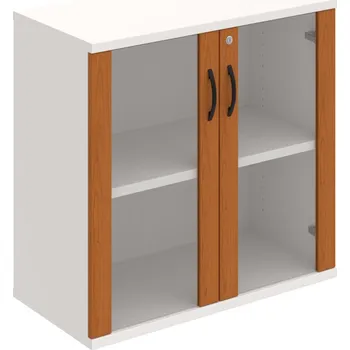 Policová skříň SZ 2 80 02 – Skříň policová dvéřová 76,8 × 80 cm - Třešeň , Bílá , UCO – černá