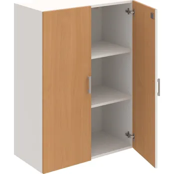 Policová skříň DZ 3 80 01 – Skříň policová dvéřová 111 × 80 cm - Buk , Bílá , USH – hranatá
