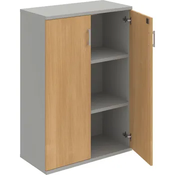 Policová skříň SZ 3 80 01 – Skříň policová dvéřová 115,2 × 80 cm - Dub , Šedá , USH – hranatá