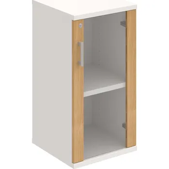 Policová skříň SZ 2 40 02 P – Skříň policová dvéřová 76,8 × 40 cm - Dub , Bílá , USH – hranatá