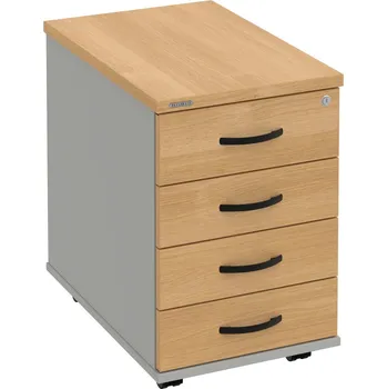 Zásuvkový kontejner K 34 C P – Kontejner, 4 zásuvky, cent. zamykání, léta podél, hl. 60 cm - Dub , Šedá , UCO – černá