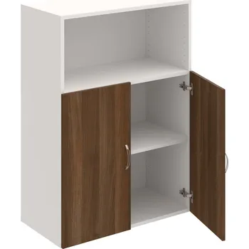 Policová skříň D 3 80 02 – Skříň policová dvéřová 111 × 80 cm - Ořech , Bílá , USN – Hobis