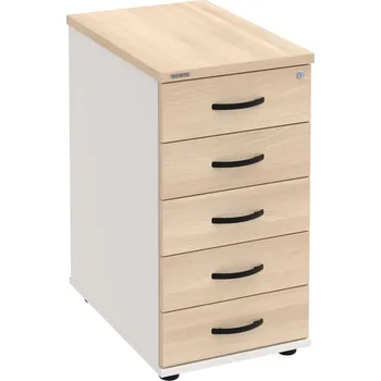 Zásuvkový kontejner K 35 C P – Kontejner, 5 zásuvek, cent. zamykání, léta podél, hl. 60 cm - Akát , Bílá , UCO – černá