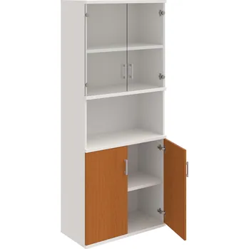 Policová skříň S 5 80 10 – Skříň policová dvéřová 192 × 80 cm - Třešeň , Bílá , USH – hranatá