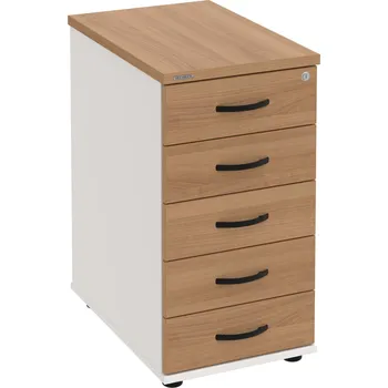 Zásuvkový kontejner K 35 C P – Kontejner, 5 zásuvek, cent. zamykání, léta podél, hl. 60 cm - Višeň , Bílá , UCO – černá