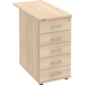 Zásuvkový kontejner K 35 C P 80 – Kontejner, 5 zásuvek, cent. zamykání, léta podél, hl. 80 cm - Akát , Akát , USH – hranatá