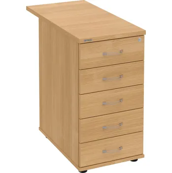 Zásuvkový kontejner K 35 C N 80 – Kontejner, 5 zásuvek, cent. zamykání, léta napříč, hl. 80 cm - Dub , Dub , USN – Hobis