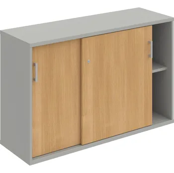 Policová skříň SZ 2 120 02 – Skříňka s posuv. dveřmi 76,8 × 120 cm - Dub , Šedá , USH – hranatá