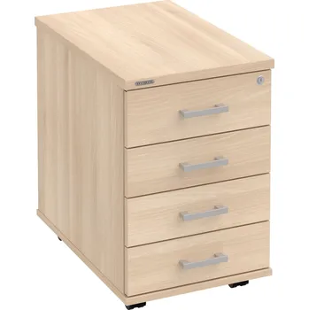 Zásuvkový kontejner K 34 C P – Kontejner, 4 zásuvky, cent. zamykání, léta podél, hl. 60 cm - Akát , Akát , USH – hranatá