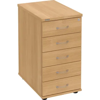 Zásuvkový kontejner K 35 C P – Kontejner, 5 zásuvek, cent. zamykání, léta podél, hl. 60 cm - Dub , Dub , USN – Hobis