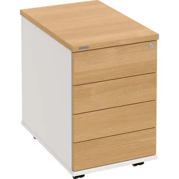 Zásuvkový kontejner K 34 C PTO N – Kontejner, 4 zásuvky, cent. zamykání, bezúchytkové otevírání, léta napříč, hl. 60 cm - Dub , Bílá