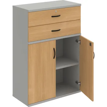 Policová skříň SZ 3 80 03 – Skříň policová zásuvková 115,2 × 80 cm - Dub , Šedá , UCO – černá