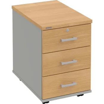 Zásuvkový kontejner K 33 Z N – Kontejner, 3 zásuvky, uzamykatelný, léta napříč, hl. 60 cm - Dub , Šedá , USH – hranatá