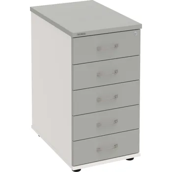 Zásuvkový kontejner K 35 C P – Kontejner, 5 zásuvek, cent. zamykání, léta podél, hl. 60 cm - Šedá , Bílá , USN – Hobis