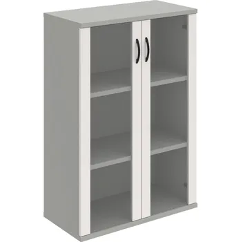 Policová skříň S 3 80 04 – Skříň policová dvéřová 115,2 × 80 cm - Bílá , Šedá , UCO – černá