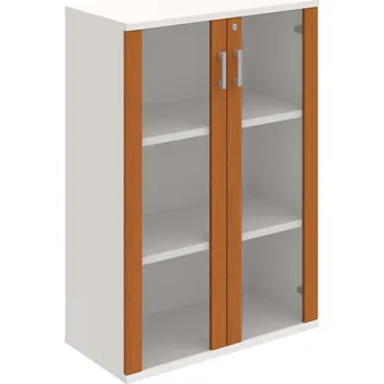 Policová skříň SZ 3 80 04 – Skříň policová dvéřová 115,2 × 80 cm - Třešeň , Bílá , USH – hranatá