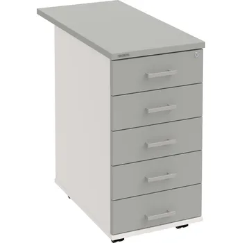 Zásuvkový kontejner K 35 C N 80 – Kontejner, 5 zásuvek, cent. zamykání, léta napříč, hl. 80 cm - Šedá , Bílá , USH – hranatá