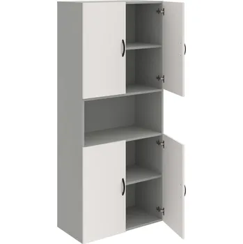 Policová skříň D 5 80 05 – Skříň policová dvéřová 185 × 80 cm - Bílá , Šedá , UCO – černá